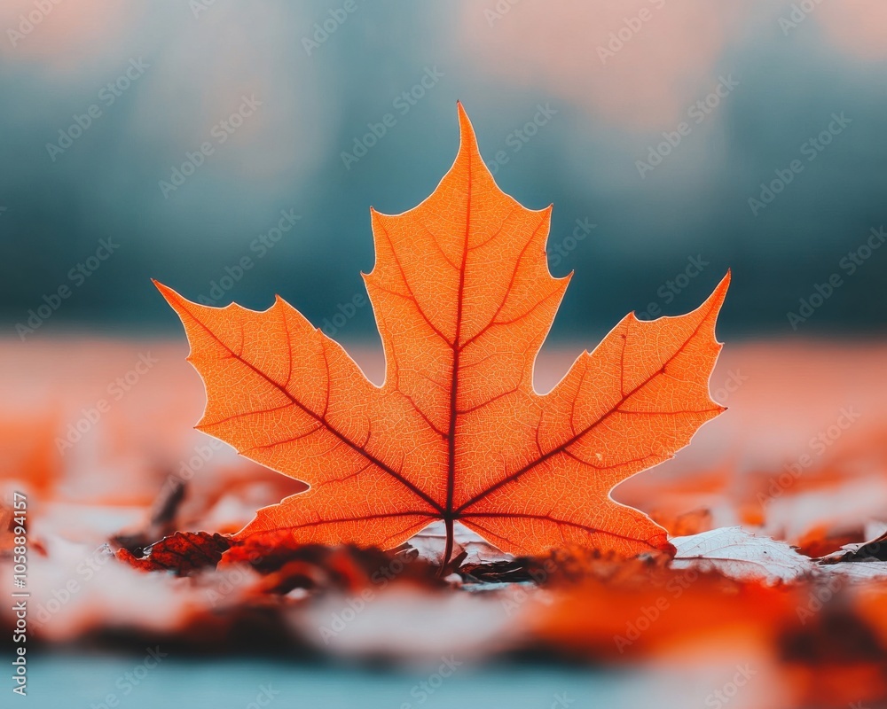 Vibrant Maple Leaf on Ground in Autumn Scene Vibrant Maple Leaf on Ground in Autumn Scene