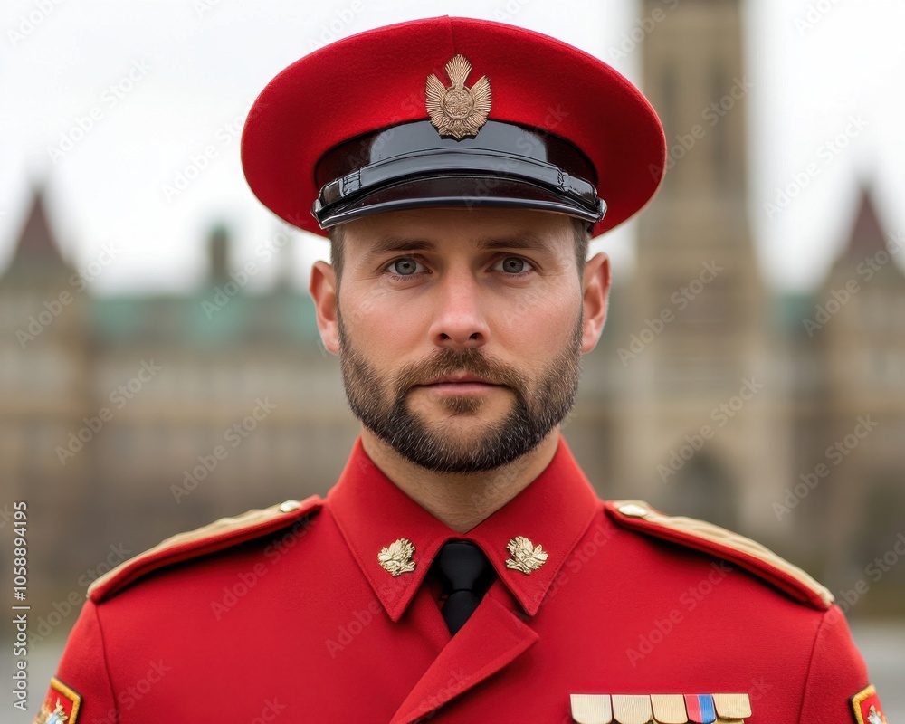 Canadian Mountie in Traditional Red Serge Uniform Canadian Mountie in Traditional Red Serge Uniform