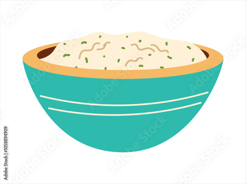 Bowl or plate with white yogurt sauce. Traditional Turkish food haydari or tzatziki. Vector isolated on white flat illustration.