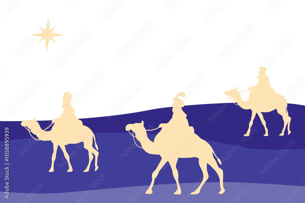 Naklejka premium Three Wise Men Following the Star of Bethlehem Silhouette - PNG
