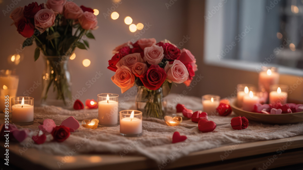 Obraz premium A romantic and festive Valentine's Day decor setup. 