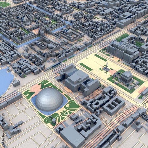 Beijing City China Map, 3D Rendering