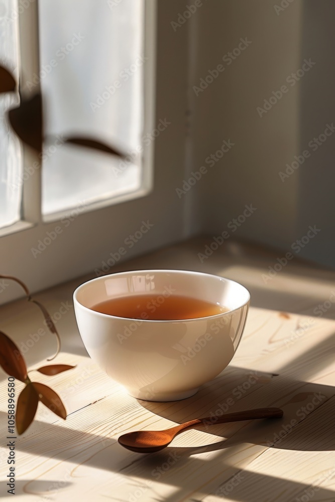 Fototapeta premium bowl of soup on a minimalist dining table