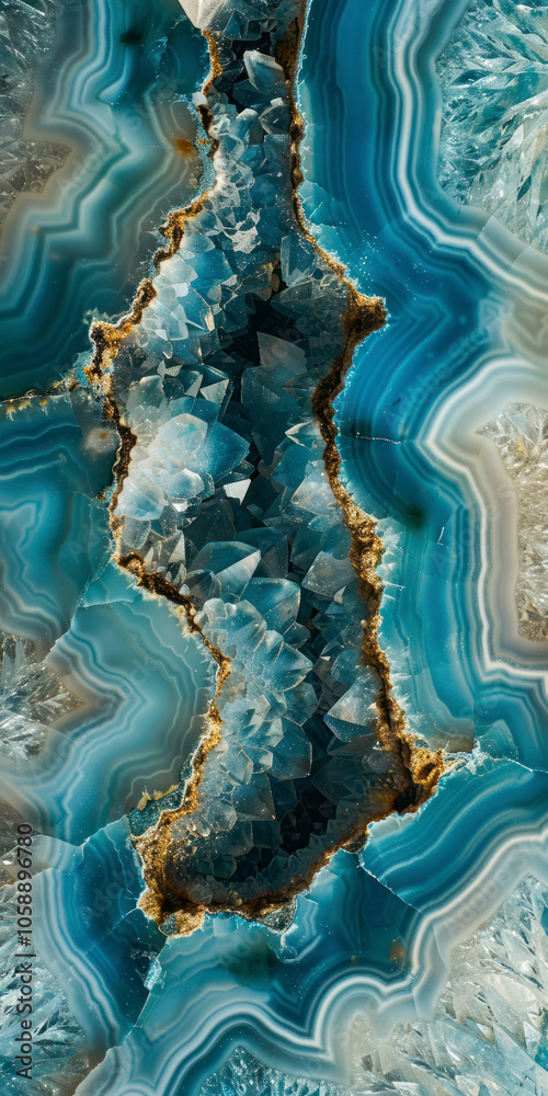 Fototapeta premium Vertical Cross section slice detail macro of a aquamarine color geode.
