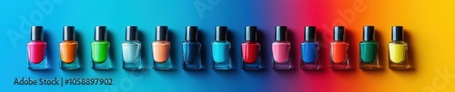 Nail polish bottles arranged by color, isolated for a vibrant and modern touch