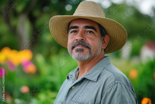 Man with hat and gray shirt