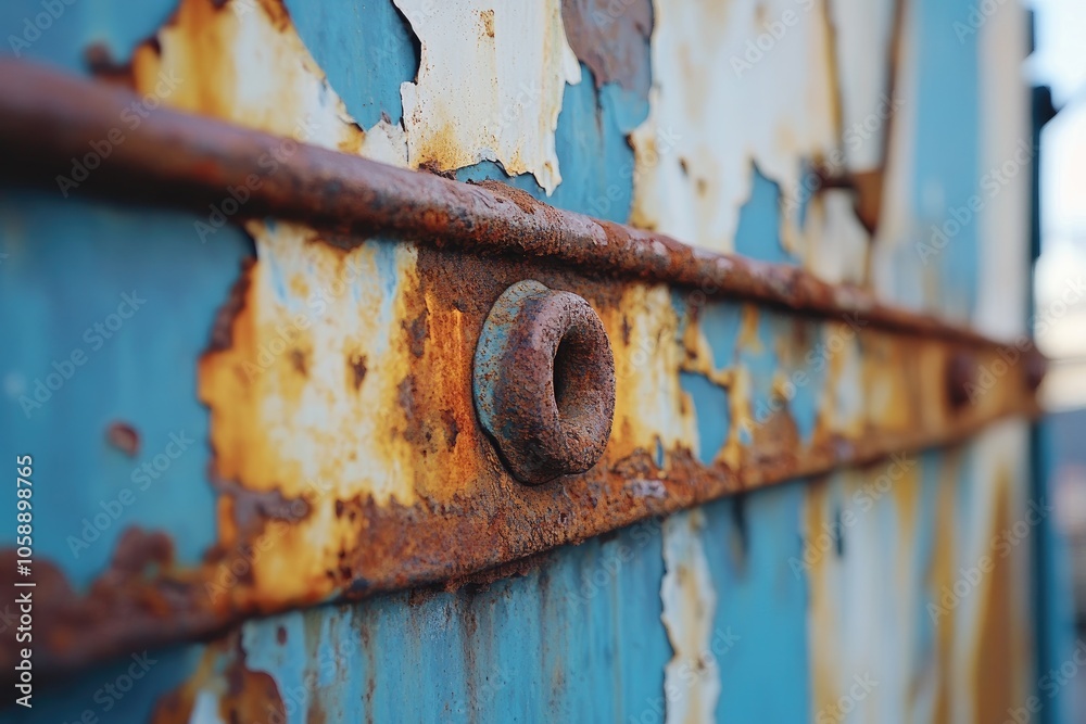 Rusty Metal Surface with a Circular Hole and Flaking Paint Rusty Metal Surface with a Circular Hole and Flaking Paint