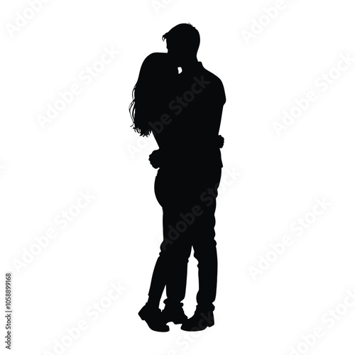 A couple are hugging each other vector silhouette, black color silhouette