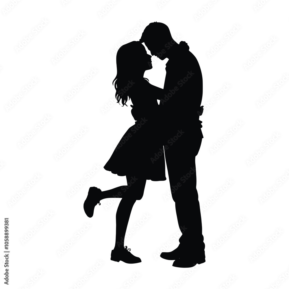 A couple are hugging each other vector silhouette, black color silhouette A couple are hugging each other vector silhouette, black color silhouette