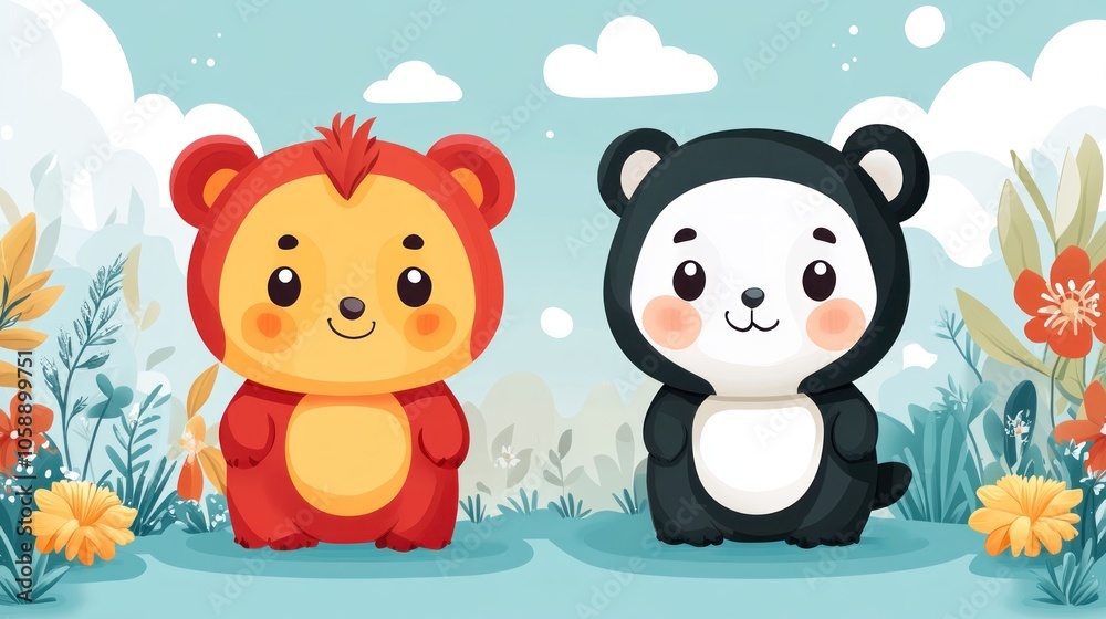 Naklejka premium Cute Cartoon Animals