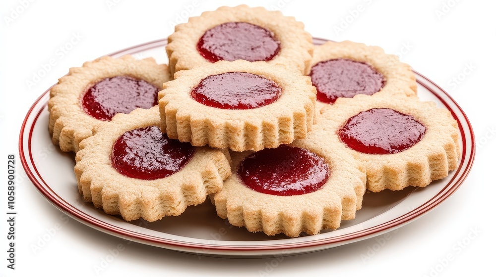 Delicious homemade linzer cookies with raspberry jam on a plate Delicious homemade linzer cookies with raspberry jam on a plate