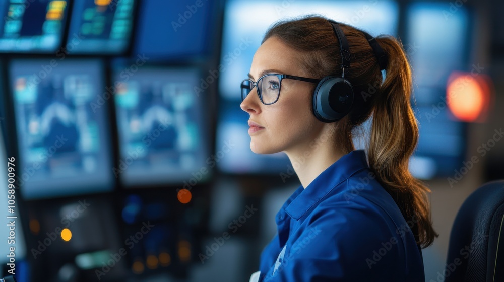 Female Air Traffic Controller at Console Female Air Traffic Controller at Console