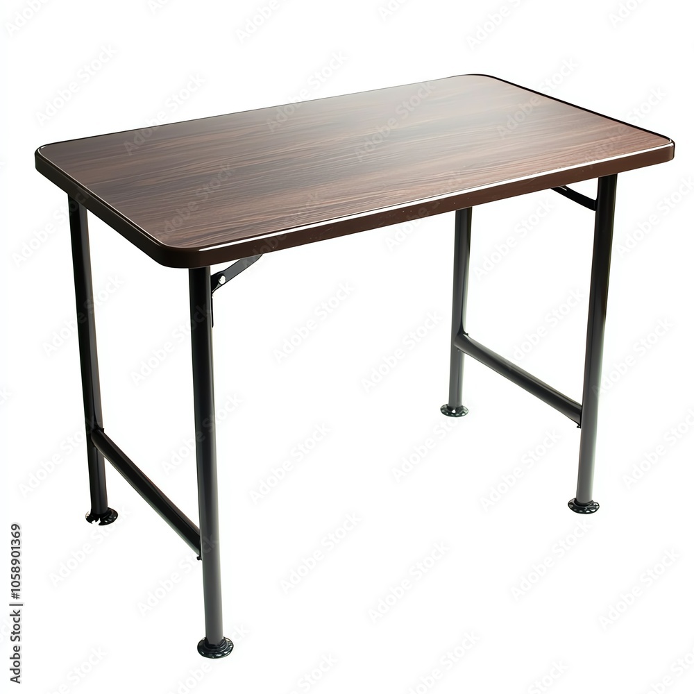 Foldable desk with a wooden top and metal legs, white isolated background. Foldable desk with a wooden top and metal legs, white isolated background.