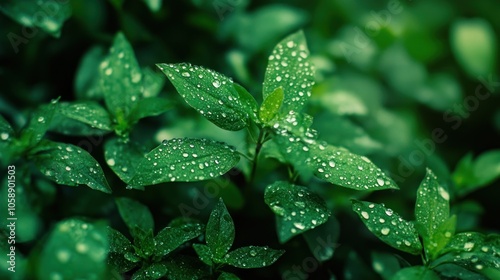 Close-up Dewy Green Leaves