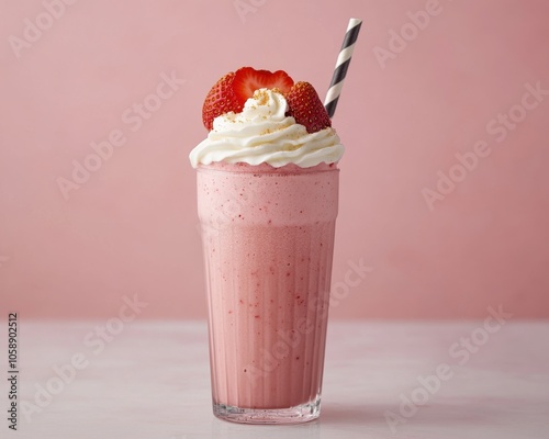 Refreshing Strawberry Milkshake with Whipped Cream