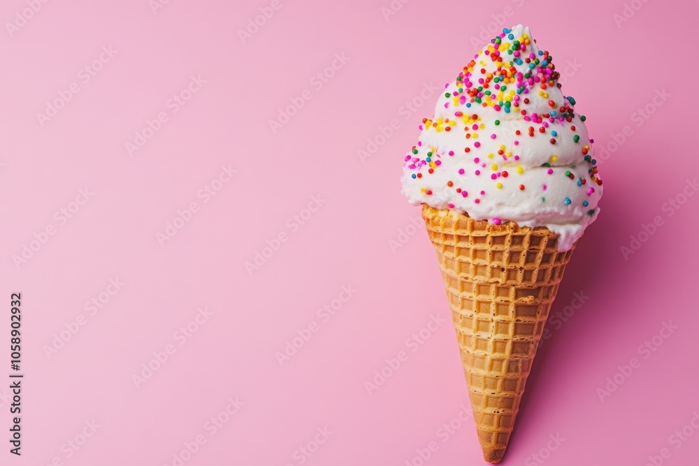 Pink Ice Cream Cone with Sprinkles, Pink Ice Cream Cone with Sprinkles,