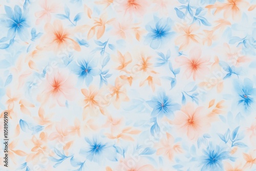 Soft pastel floral background with blue and peach flowers. Concept: tranquility, elegance.