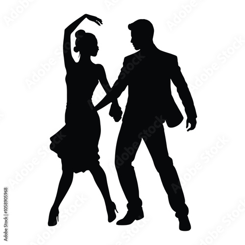 A modern couple are dancing vector silhouette