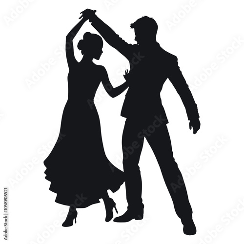 A modern couple are dancing vector silhouette