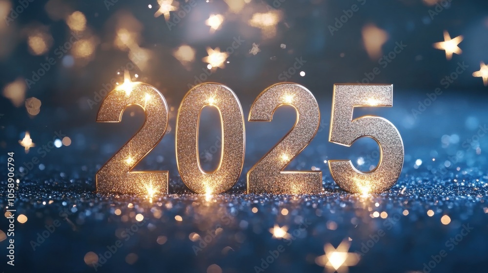 Shiny Classic Blue Background with Glittering 2025 Shiny Classic Blue Background with Glittering 2025