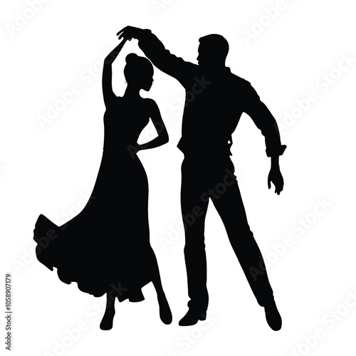 A modern couple are dancing vector silhouette
