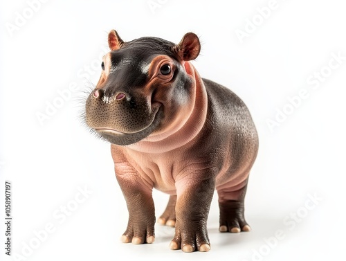 Cheeky Baby Pygmy Hippopotamus Smiling and Standing in Captivity