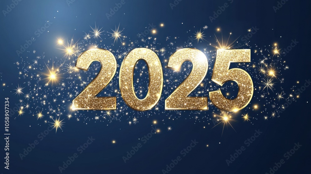 Elegant Gold 2025 on Blue Sparkling Backdrop Elegant Gold 2025 on Blue Sparkling Backdrop