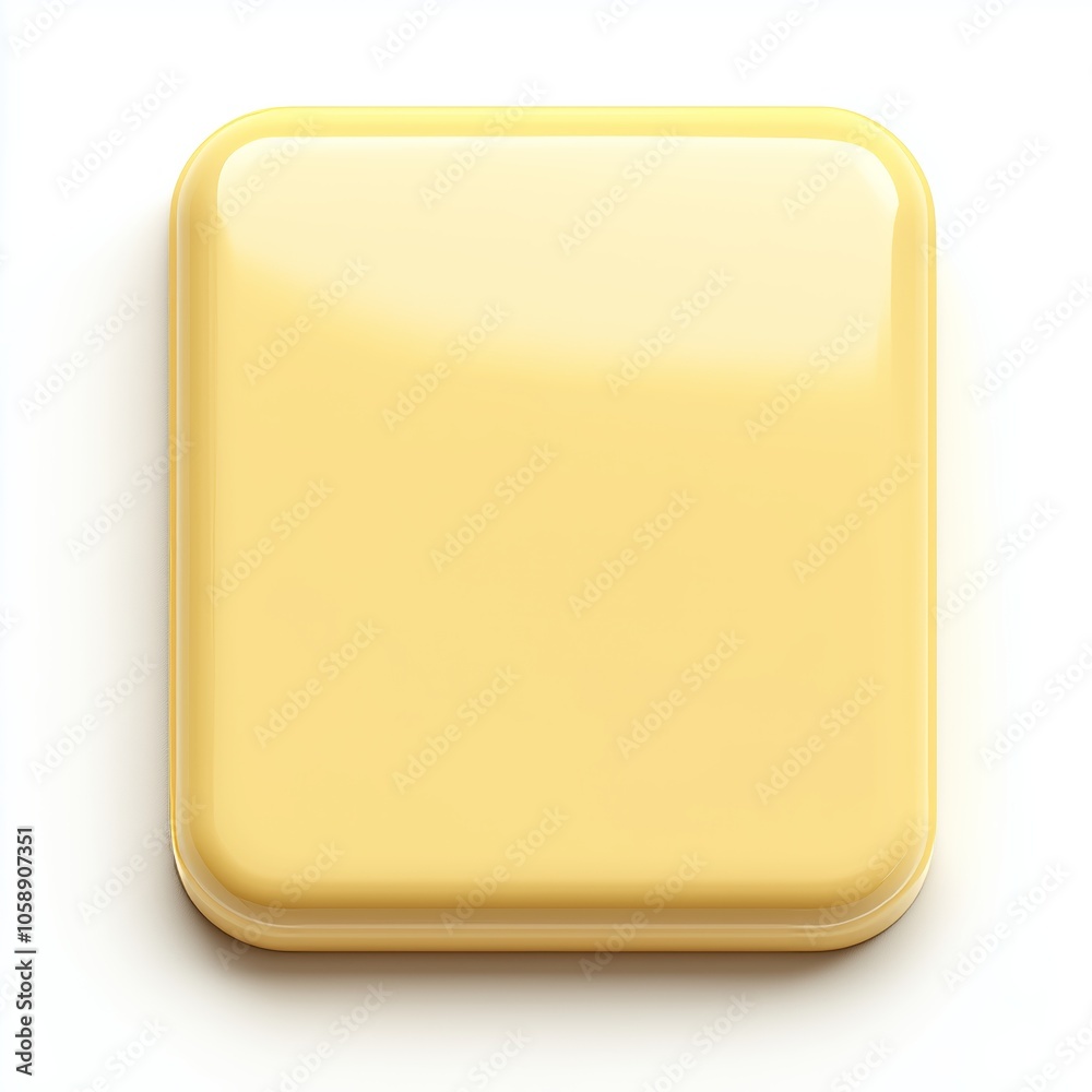 Blank Mobile application icon, button - pastel yellow square with round corners. 3d rendering, white background Blank Mobile application icon, button - pastel yellow square with round corners. 3d rendering, white background