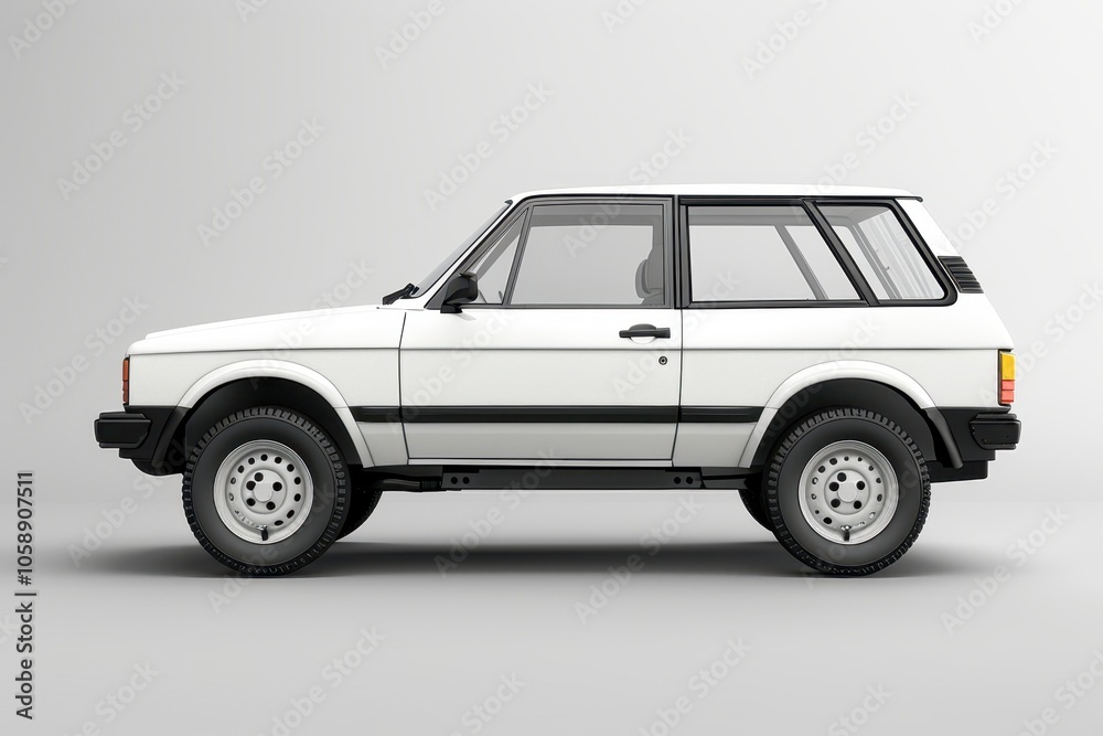 A sleek, side-profile view of a white vintage SUV, showcasing its classic design and features, Ideal for automotive blogs, vintage car advertisements, or design inspiration, A sleek, side-profile view of a white vintage SUV, showcasing its classic design and features, Ideal for automotive blogs, vintage car advertisements, or design inspiration,