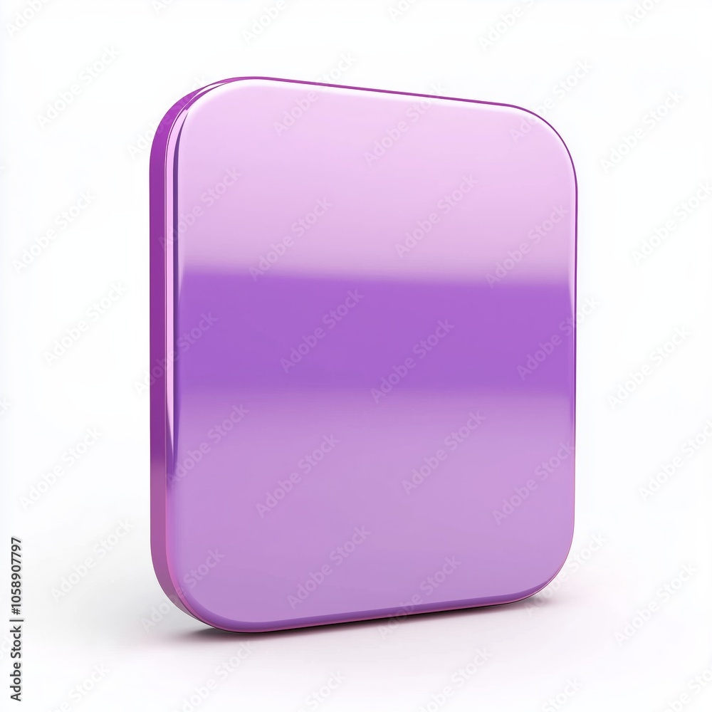 Blank Mobile application icon, button - violet square with round corners. 3d rendering, white background Blank Mobile application icon, button - violet square with round corners. 3d rendering, white background