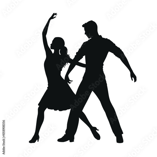 A modern couple are dancing vector silhouette