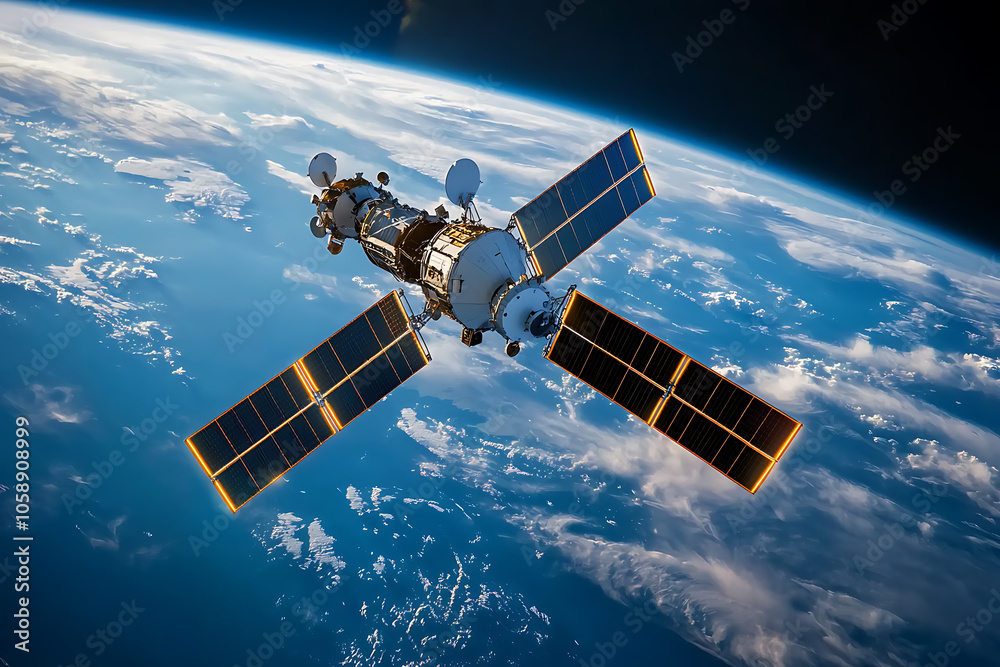 Fototapeta premium Exploring earth from space a neon perspective on advanced satellite technology and data visualization