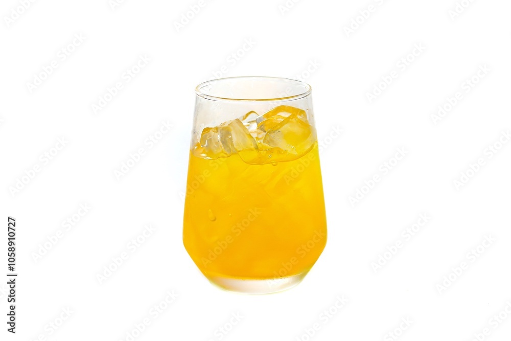 Ready for drink with orange juice in the glass put on white background with isolated beverage concept. Ready for drink with orange juice in the glass put on white background with isolated beverage concept.