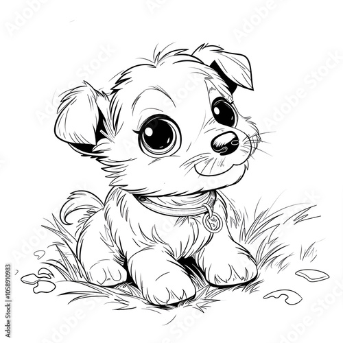 Cute dog black and white on a white background, perfect for coloring, children's coloring book photo