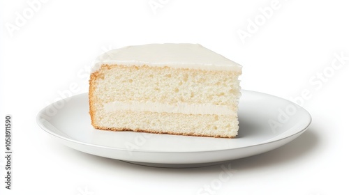 Delicious slice of vanilla cake on a white plate