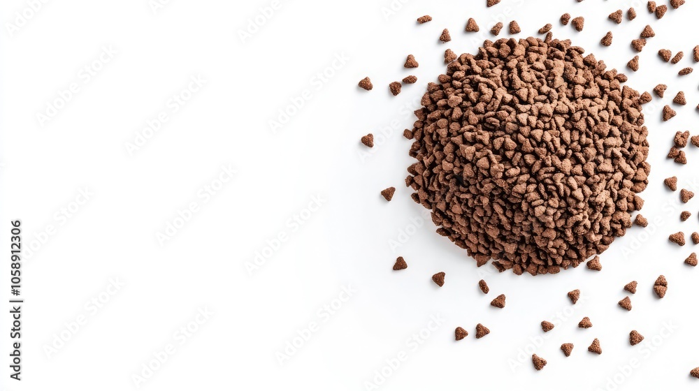 Brown granules of instant coffee on white background Brown granules of instant coffee on white background
