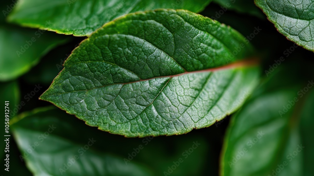 An intricate close-up focusing on a single green leaf highlighted by distinct red veins, showcasing the leaf's texture and natural beauty in vivid detail. An intricate close-up focusing on a single green leaf highlighted by distinct red veins, showcasing the leaf's texture and natural beauty in vivid detail.