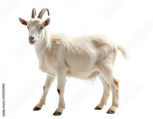 Goat isolated. Young goat on a white background. AI generative image.