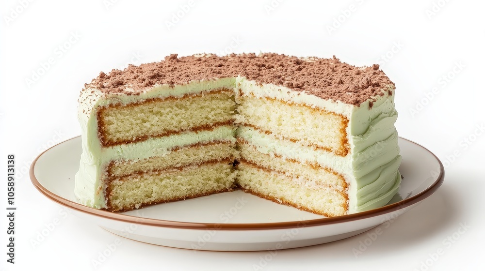 Delicious mint chocolate layer cake with cream frosting on a plate Delicious mint chocolate layer cake with cream frosting on a plate