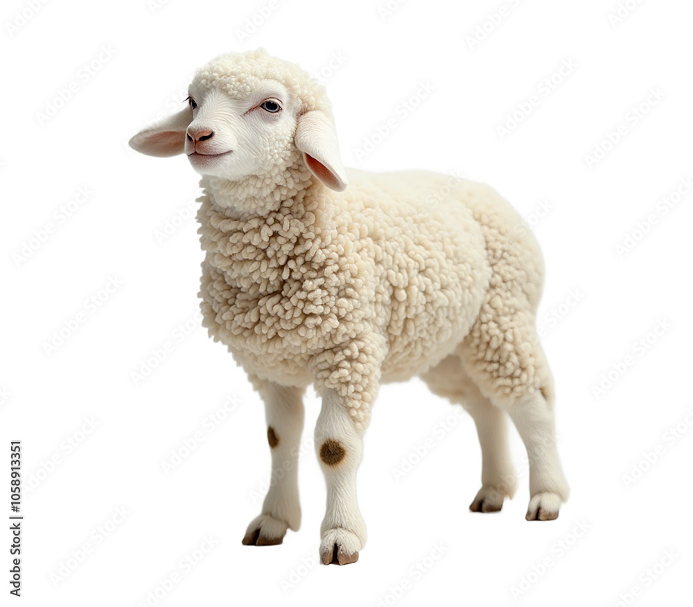 Sheep isolated. Young sheep lamb on white background. AI generative image. Sheep isolated. Young sheep lamb on white background. AI generative image.