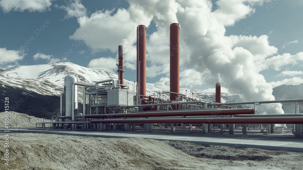 Obraz premium Industrial Facility in Mountainous Landscape