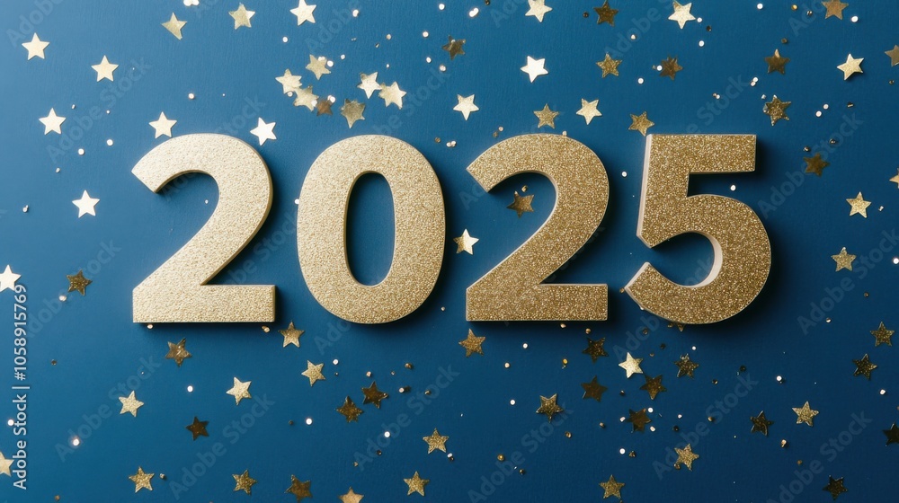 Shiny Gold 2025 Text on Classic Blue Background