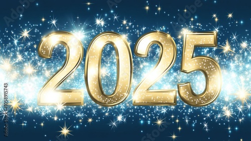 Shiny Gold Text on Blue Background for New Year Celebration