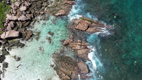 Wallpaper Mural aerial top down of La Digue Island, Seychelles archipelago Indian Ocean, relaxing calming drone footage Torontodigital.ca