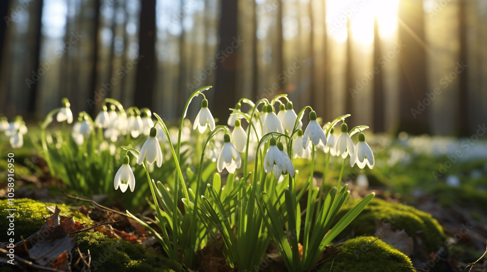 Obraz premium Leucojum Vernum (Spring Snowflake) Blooming in Czech Forest, Europe
