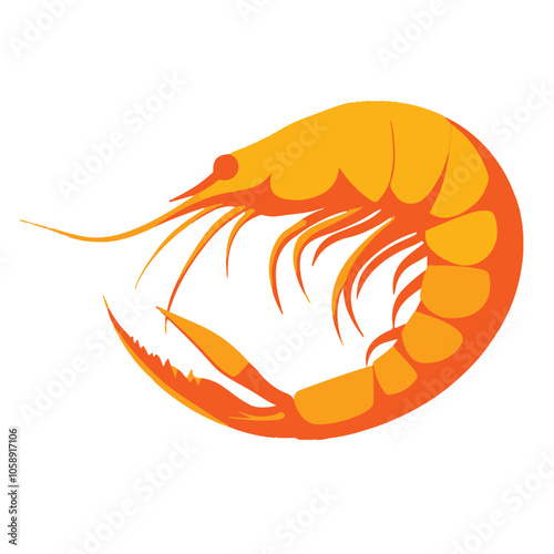 A minimalist-style logo featuring a shrimp in an orange color