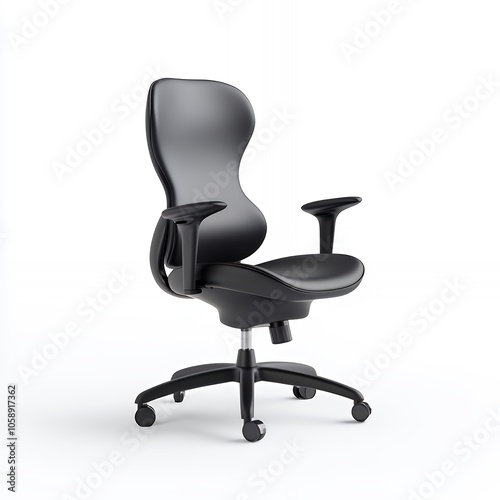 Black ergonomic office chair on white background.