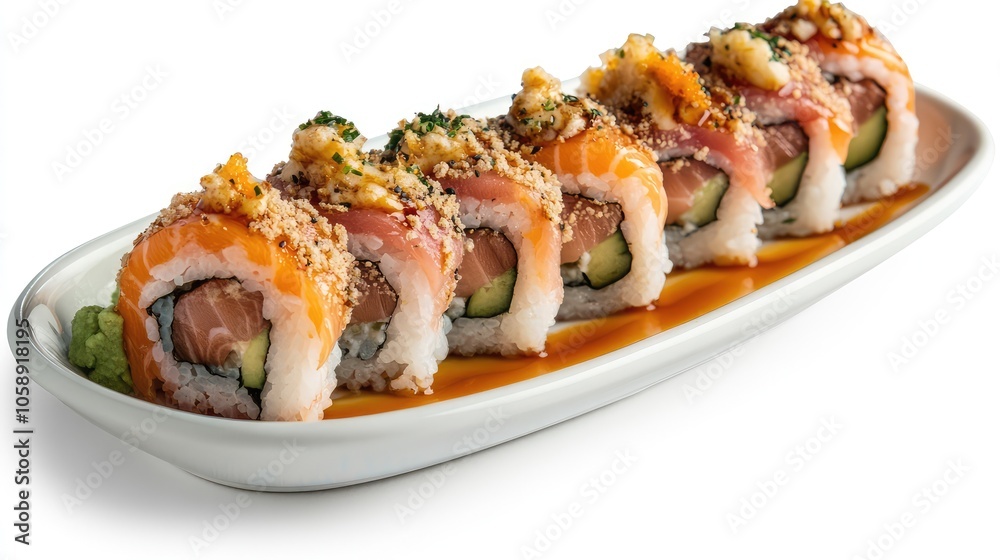 Colorful Sushi Rolls on White Plate Colorful Sushi Rolls on White Plate