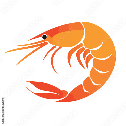 A minimalist-style logo featuring a shrimp in an orange color