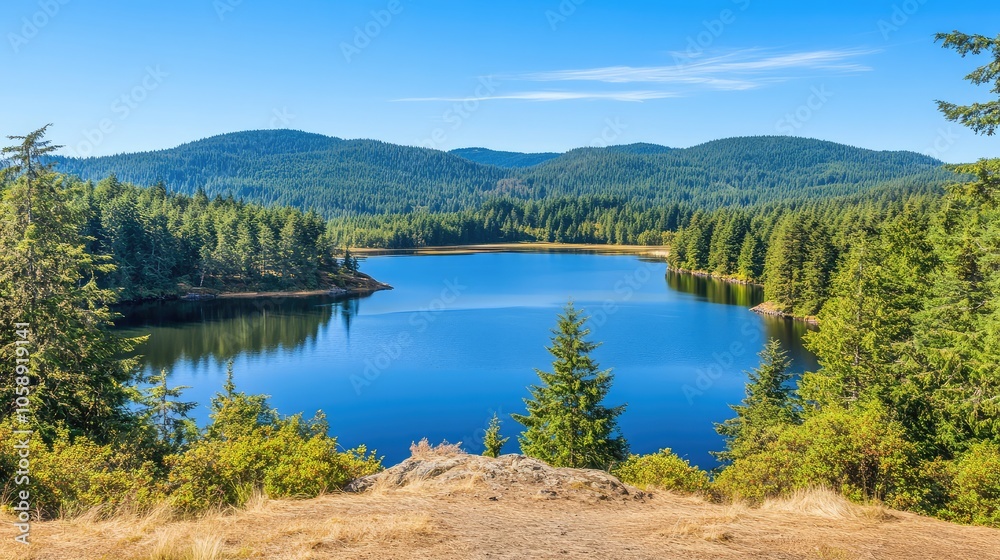 Serene Mountain Lake Surrounded by Lush Forests